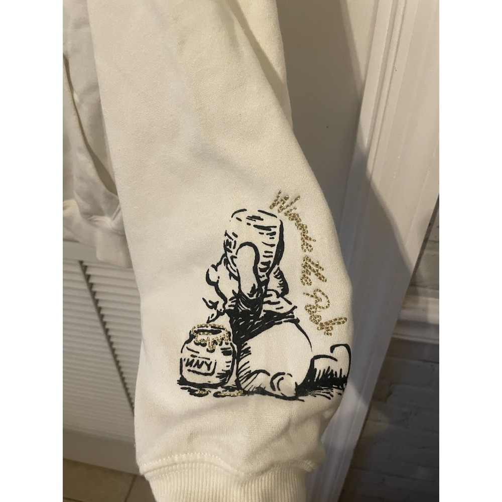 DISNEY Winnie the Pooh Women's Size M Ivory Christopher Robin Gives Party Hoodie - Picture 3 of 6